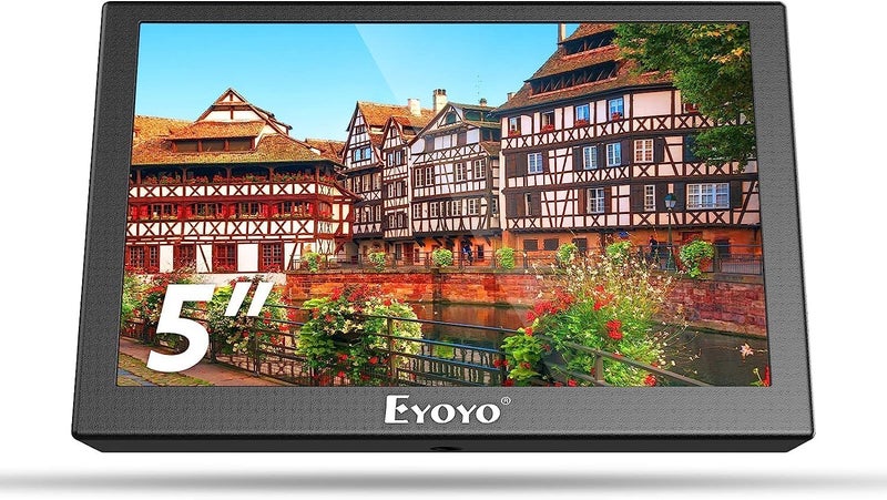 EYOYO شاشة 5 بوصة، 800x480 شاشة LCD TFT صغيرة لمراقبة الفيديو مع فتحة برغي 1/4 مع مدخل فيديو HDMI/VGA/AV للسيارة PC DVD DVR CCD DSLR-زاوية عرض واسعة 140° هيكل معدني - Image 1